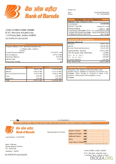 Baroda Bank of Baroda Bank relevé hypothécaire scr